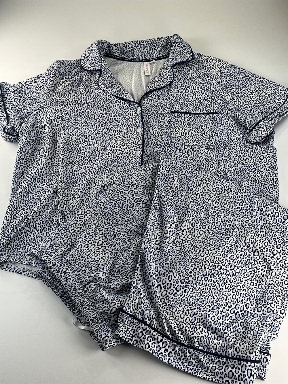 Joyspun Leopard Navy/White Leopard Print PJ Set Sz 2X